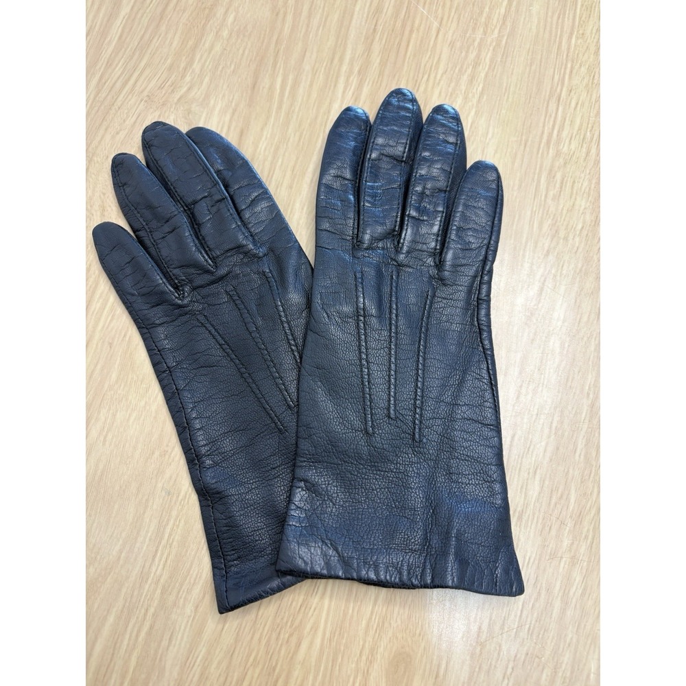 Fownes Gloves VTG 1960s 70s Black Leather Antron Lining Women's Size 7